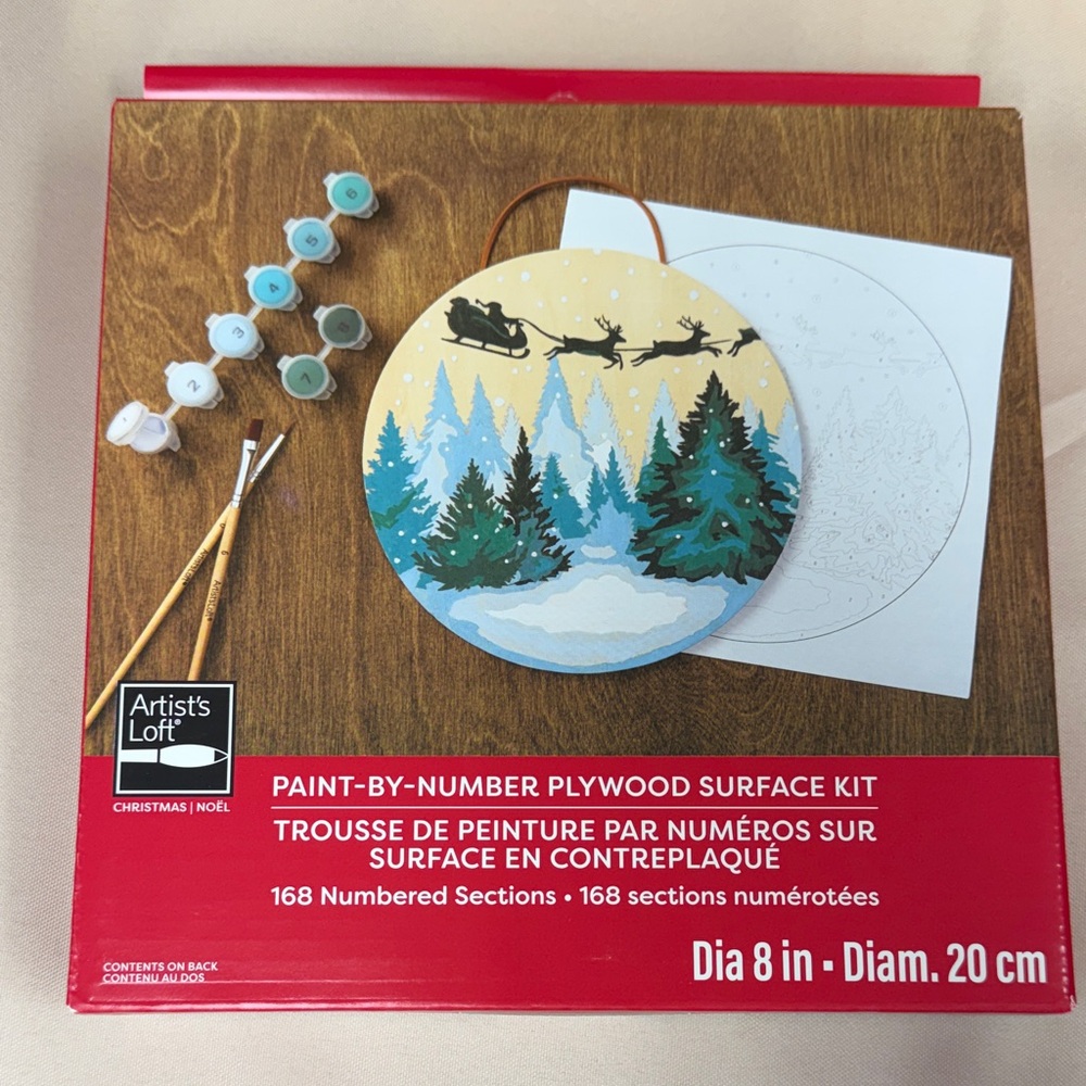 Artist's Loft Christmas Paint-by-Number Plywood Surface Kit 2 brushes, paint new